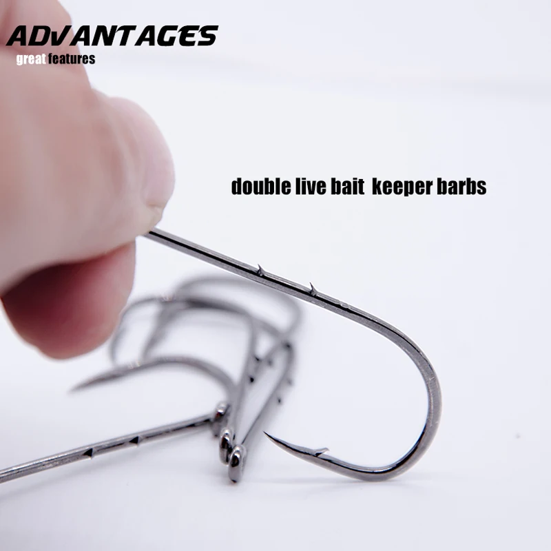 50pcs/lot Long Shank Fishing Hook For Fishing Live Bait With Double Bait Keeper Barbs High Carbon Steel With Anti-rust Fishhooks - Image 4