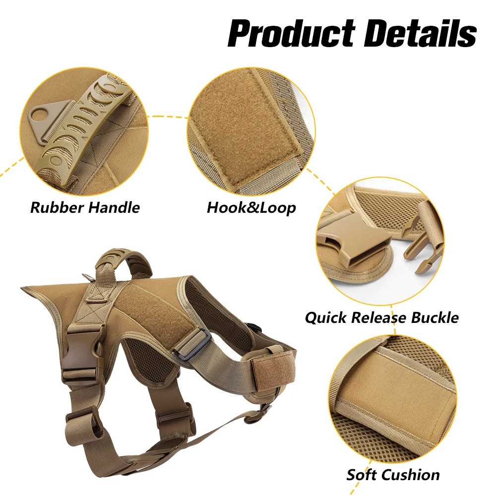 1000D Vest Molle Dog Vest Training Hunting Quick Release Service Outdoor Dog Vest Tactical Nylon Dog Harness Set - Image 3