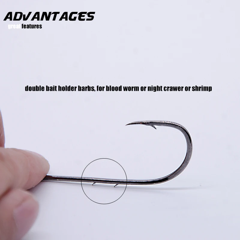 50pcs/lot Long Shank Fishing Hook For Fishing Live Bait With Double Bait Keeper Barbs High Carbon Steel With Anti-rust Fishhooks - Image 3