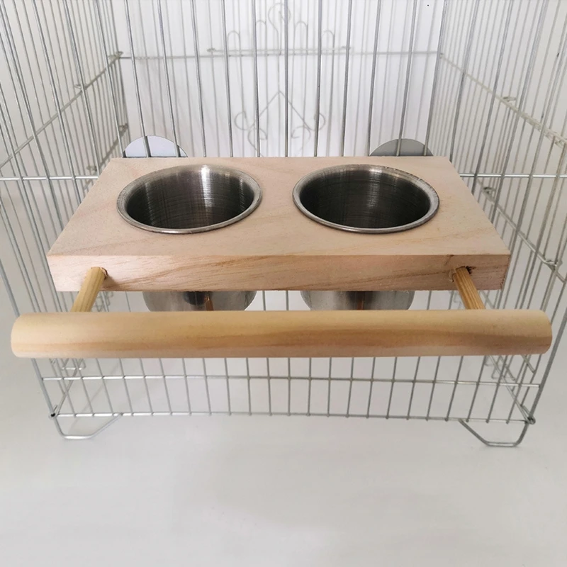 Bird Feeding Cup Hanging Parrot Feeder Stainless Steel Food Water Bowls with Platform Perch for African Greys Budgies Y5GB - Image 6