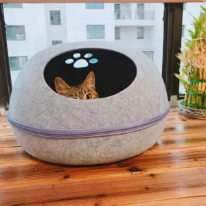 Cat Bed Detachable Natural felt Cat Bed Breathable Cat Cave Dark Gray Cat Bed House With Cushion for Pets Cats Pet Accessories