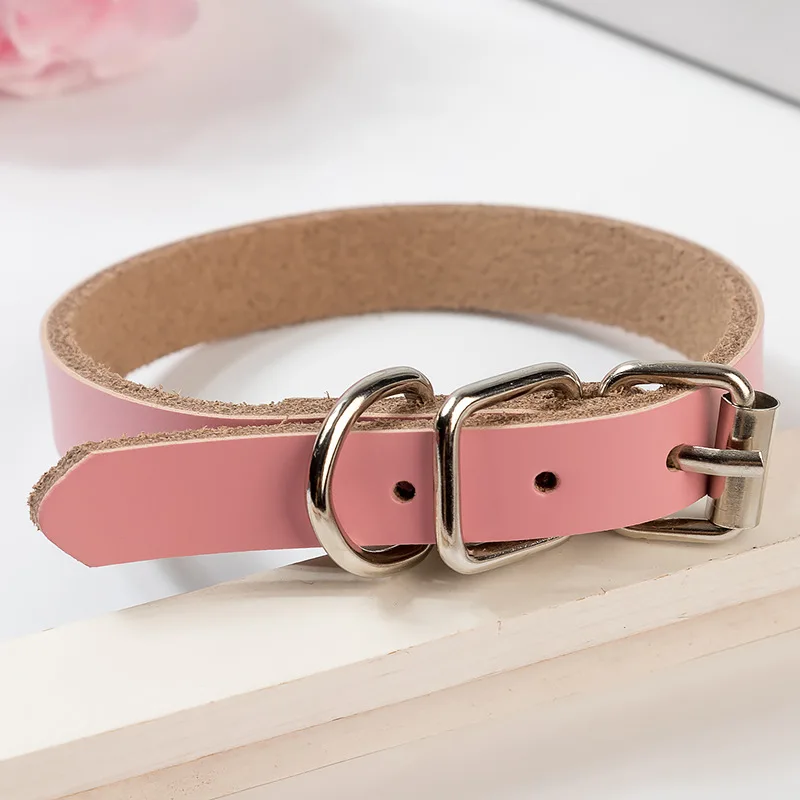 Dog Collar Big Small Neck Chain Leather Cowhide Electroplating Buckle Adjustable Soft Comfortable Pet Supplies Accessories - Image 4