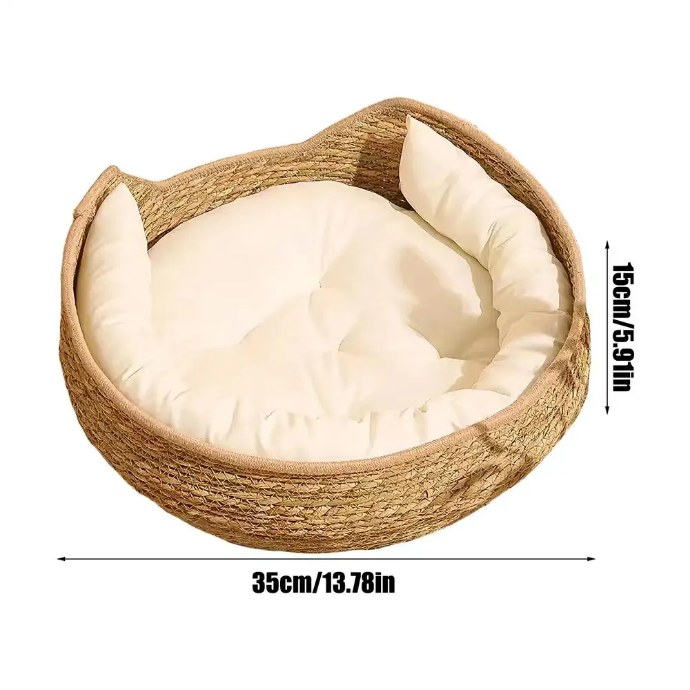 Cat Bed Cotton Rope Round Bed for Cat Sleep with Pillow All Season Indoor Weaving Pet Resting Scratching Sleeping Furniture - Image 7