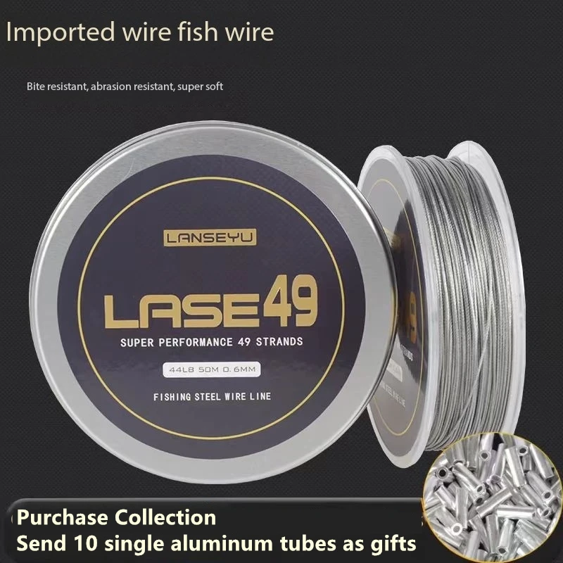50M Fishing Line, Sea Fishing Coated Stainless Steel Wire, Anti Bite, Wear-Resistant Strong Tensile Strength, 0.6mm-0.8mm