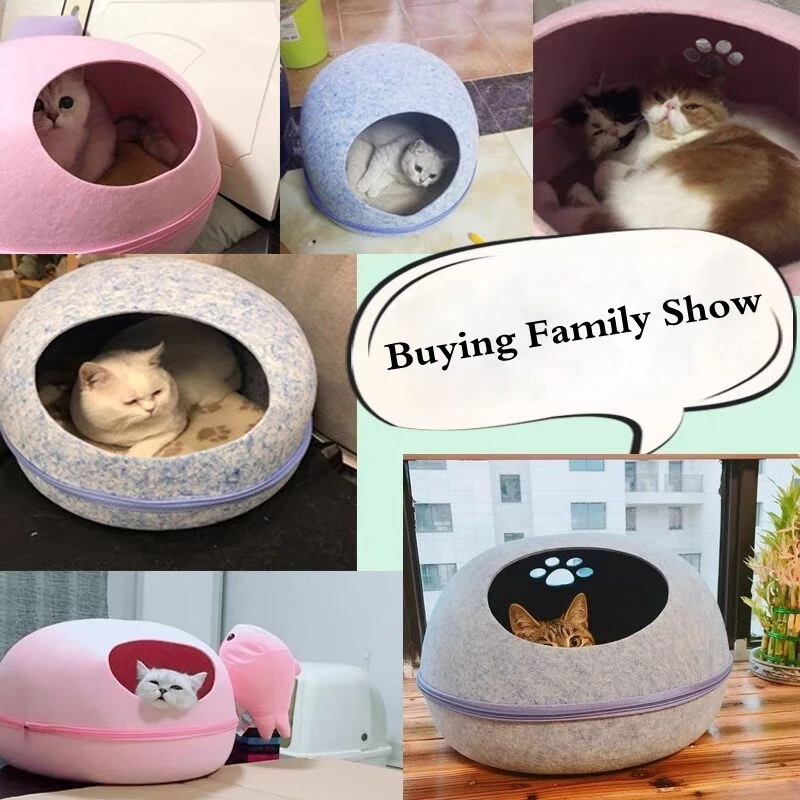 Cat Bed Detachable Natural felt Cat Bed Breathable Cat Cave Dark Gray Cat Bed House With Cushion for Pets Cats Pet Accessories - Image 4