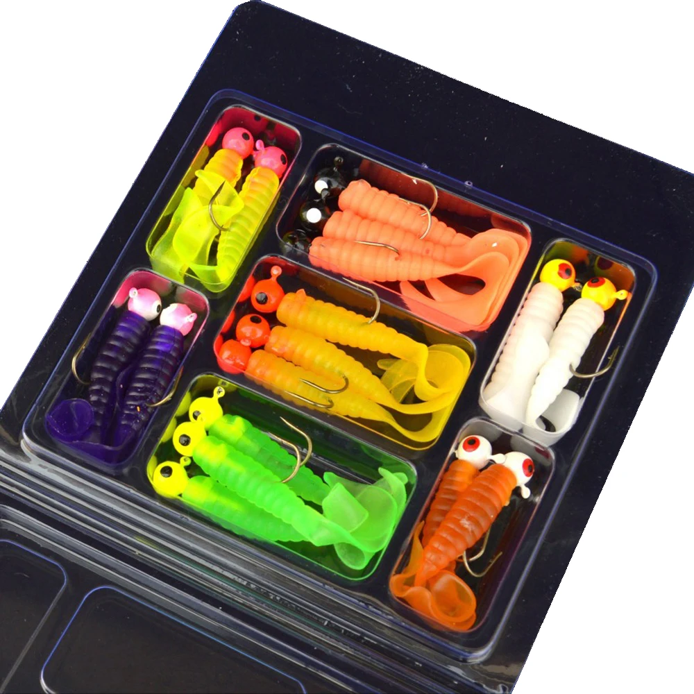 34pcs 1 Set 17pcs Metal Jig Head Fishing Hooks + 17pcs Soft Worm Lure Grub Silicone Fish Artificial Bait Tackle - Image 6
