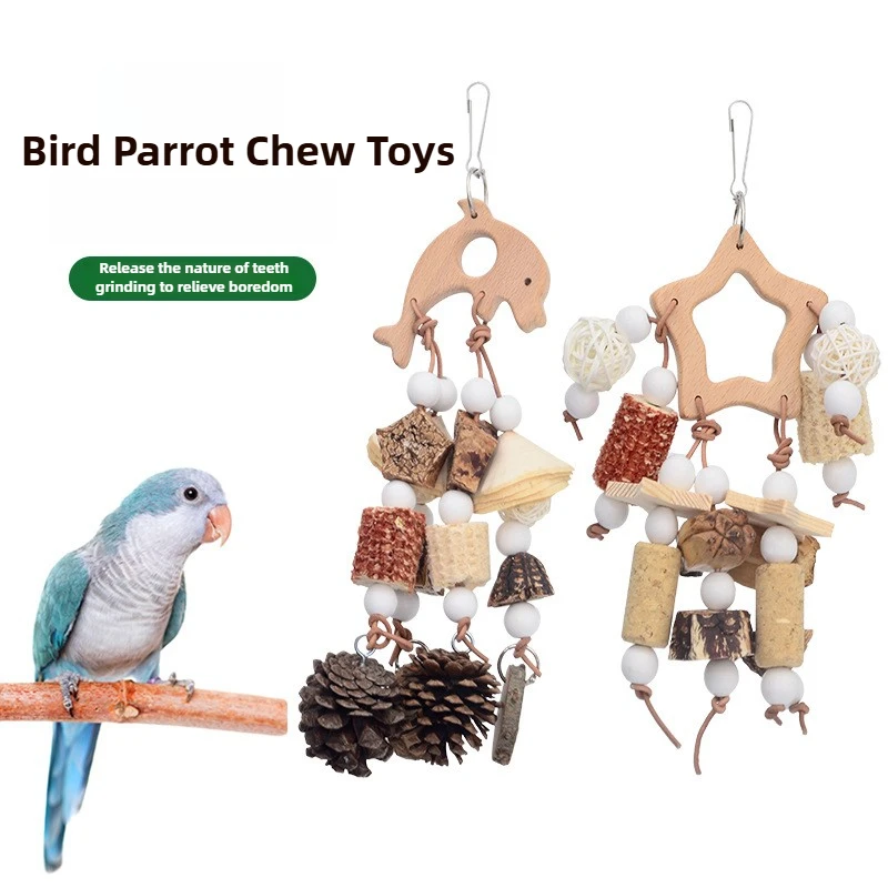 Natural Parrot Bird Toy Wooden Fruit nibble skewers pine cones corncob cork tooth grinding Cage Supplies Bird Accessories New - Image 6