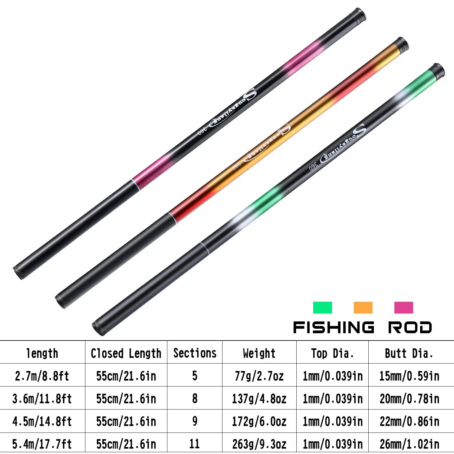 Sougayilang Carp Fishing Rod 2.7/3.6/4.5/5.4M Portable Ultra Light Telescopic Fishing Pole Max Drag 5Kg Fishing Tools - Image 2