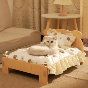 Wooden Cat Bed Keep Warm Rest Cat Kennel Removable and Washable Four-season Cat Bed Cute Wooden Shape Sleeping Pet Products