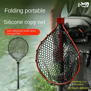 LINNHUE Fishing Nets Folding Laning Net Cheap Price Rubber/Silicone Mesh Catch 14kg Fish Lure Fishing Tool Anglers Accessory