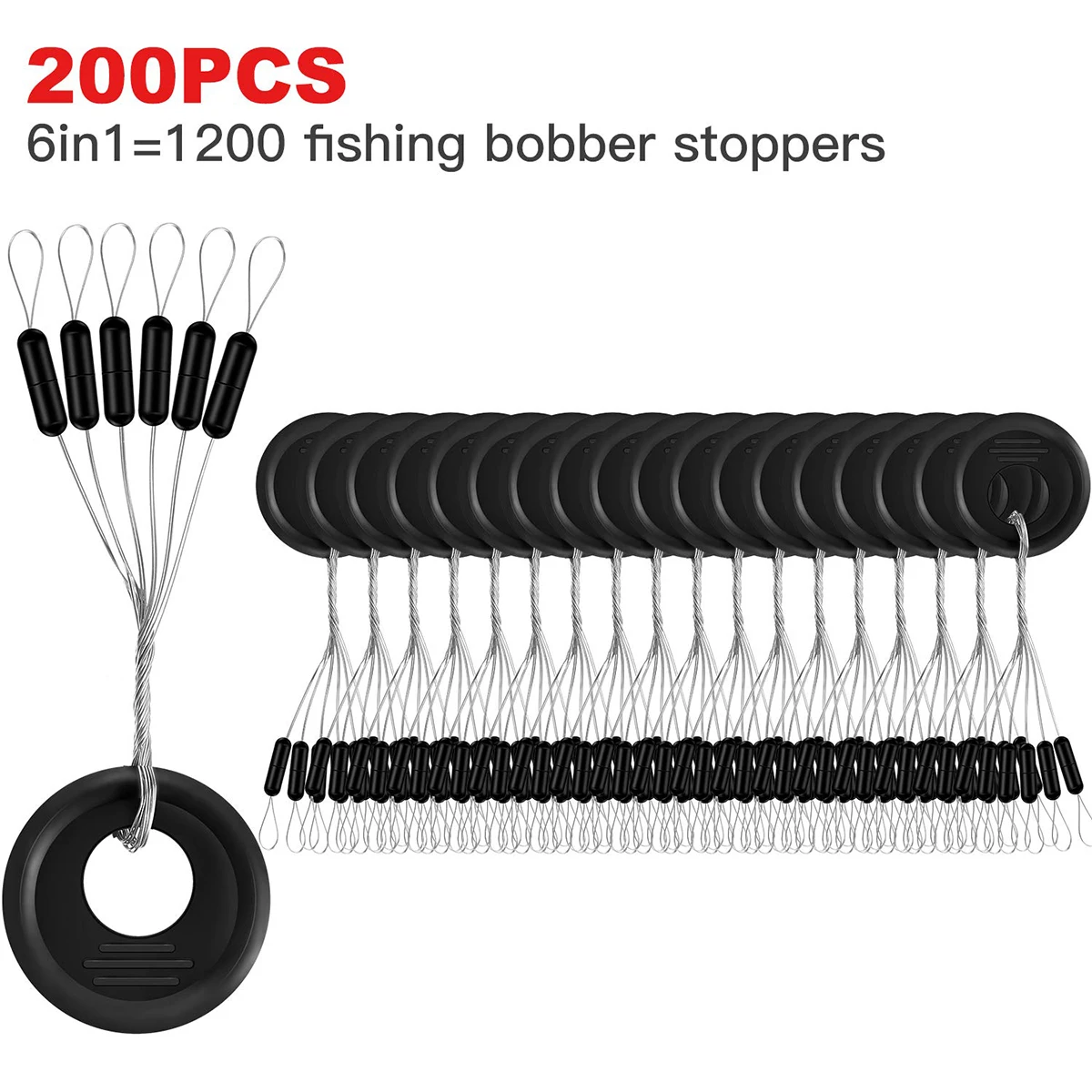 Rubber Fishing Bobber Stopper,6 in 1 Float Sinker Stops,Black Oval Cylinder,L M S Float Stop Available - Image 3
