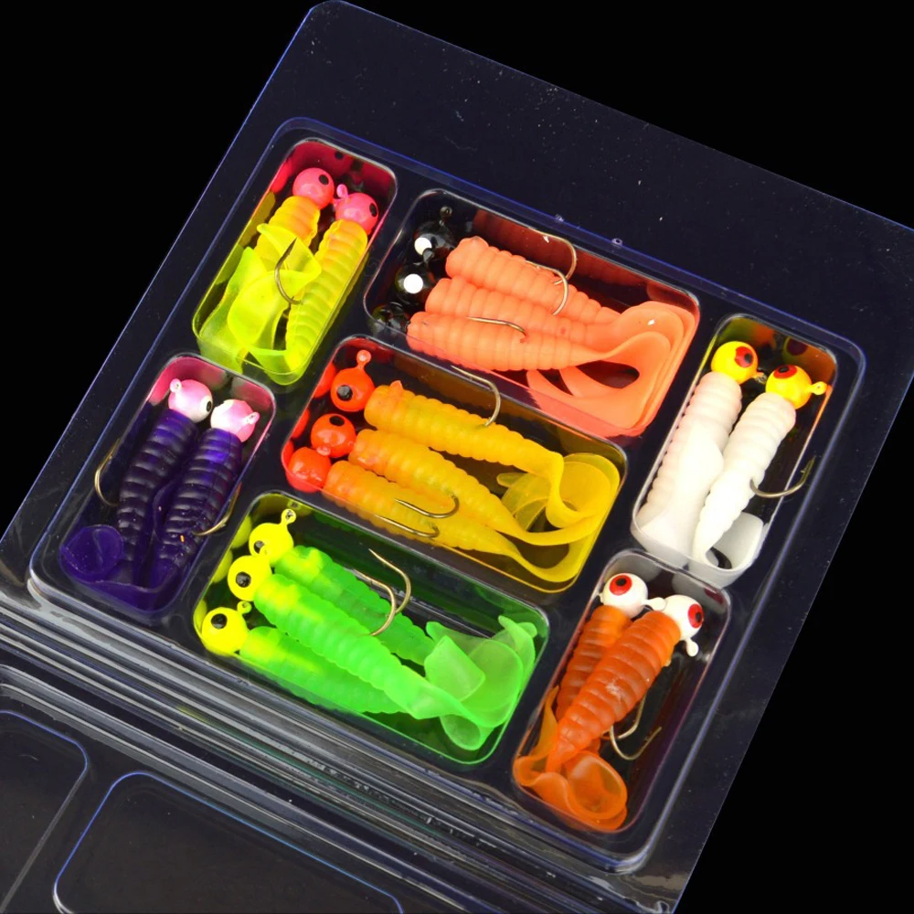 34pcs 1 Set 17pcs Metal Jig Head Fishing Hooks + 17pcs Soft Worm Lure Grub Silicone Fish Artificial Bait Tackle - Image 7
