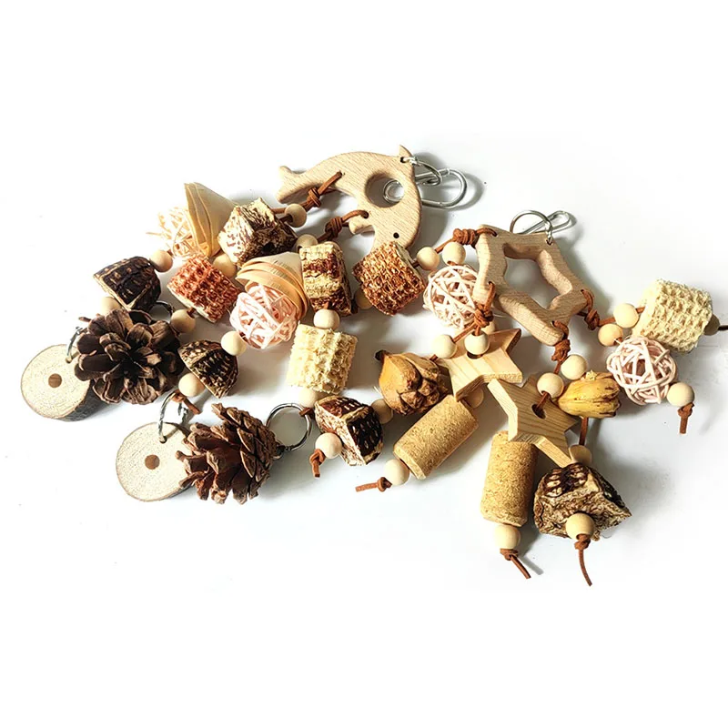 Natural Parrot Bird Toy Wooden Fruit nibble skewers pine cones corncob cork tooth grinding Cage Supplies Bird Accessories New - Image 5