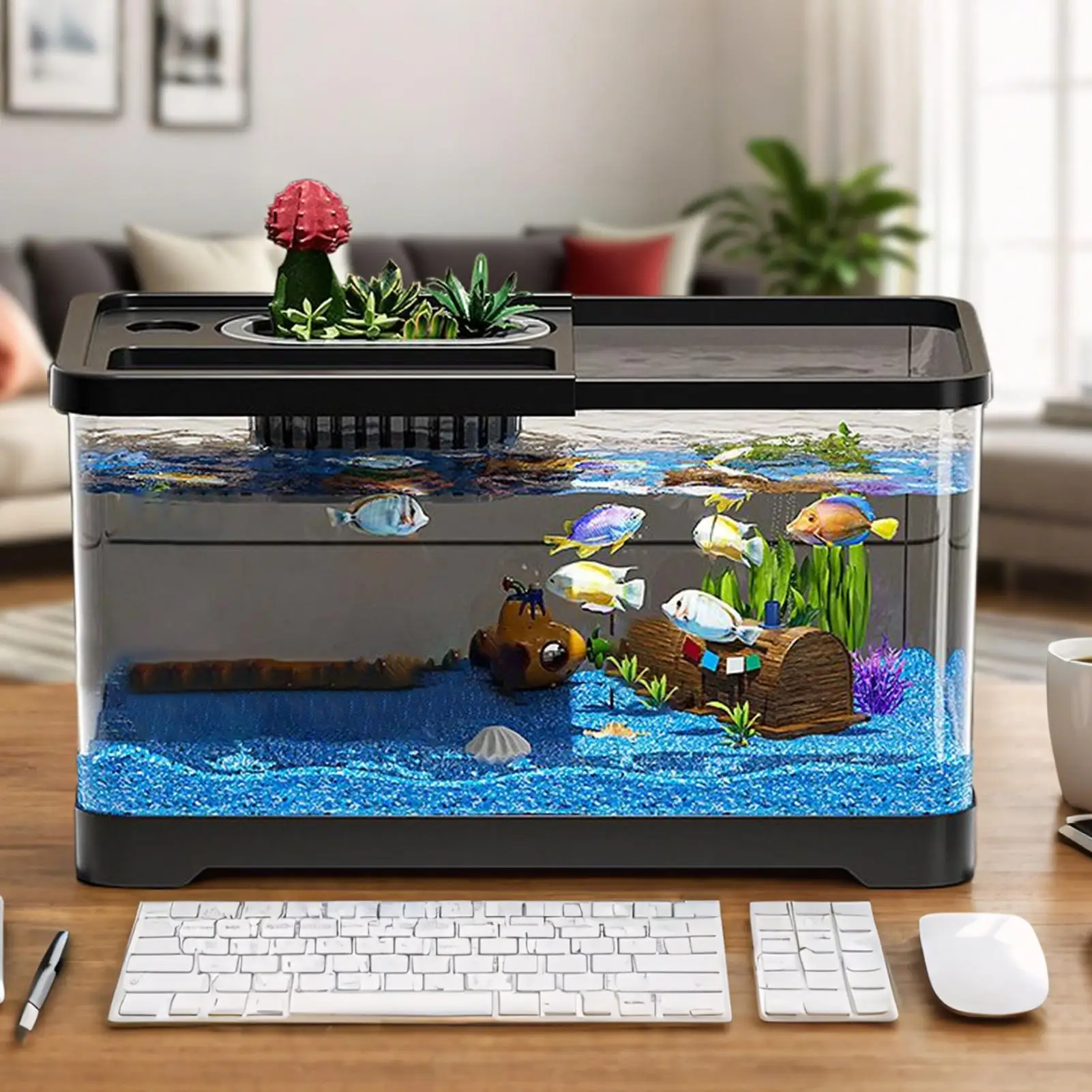 Small Aquarium Kit LED Fish Tank Kit With Decoration Accessories Dust-proof Underwater Landscape Decoration for Desktop Living - Image 5