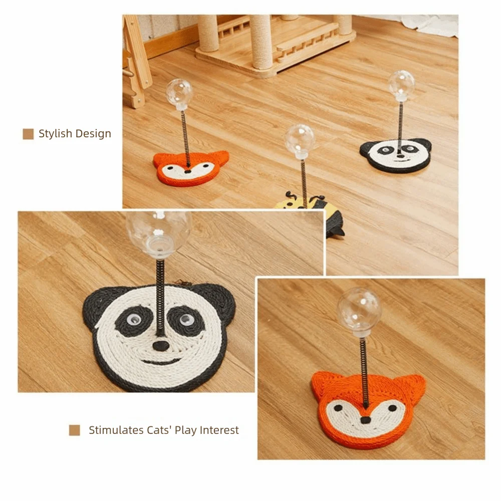 Cartoon Cat Treat Ball with Scratcher Sisal Base Spring Stand Pet Interactive Feeder Clear Ball Self Play - Image 2