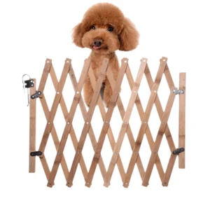 Retractable Pet Gate Dog Sliding Door Wood Adjustable Indoor Dog Gate Doorway Stairs Pet Puppy Safety Fence for Home Bedroom