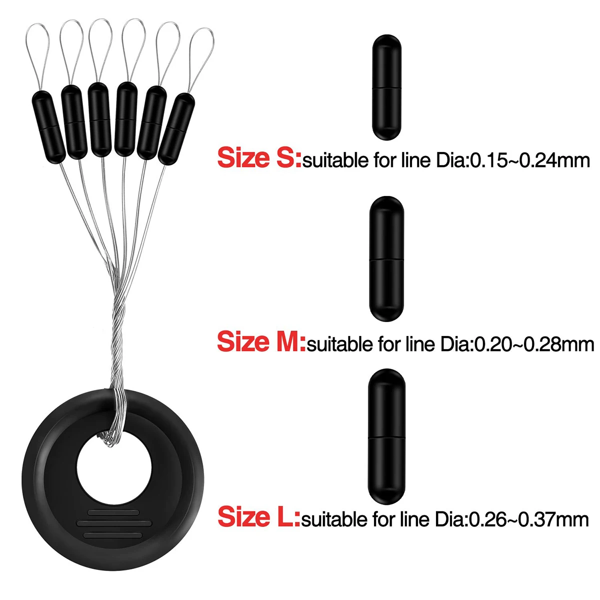 Rubber Fishing Bobber Stopper,6 in 1 Float Sinker Stops,Black Oval Cylinder,L M S Float Stop Available - Image 2