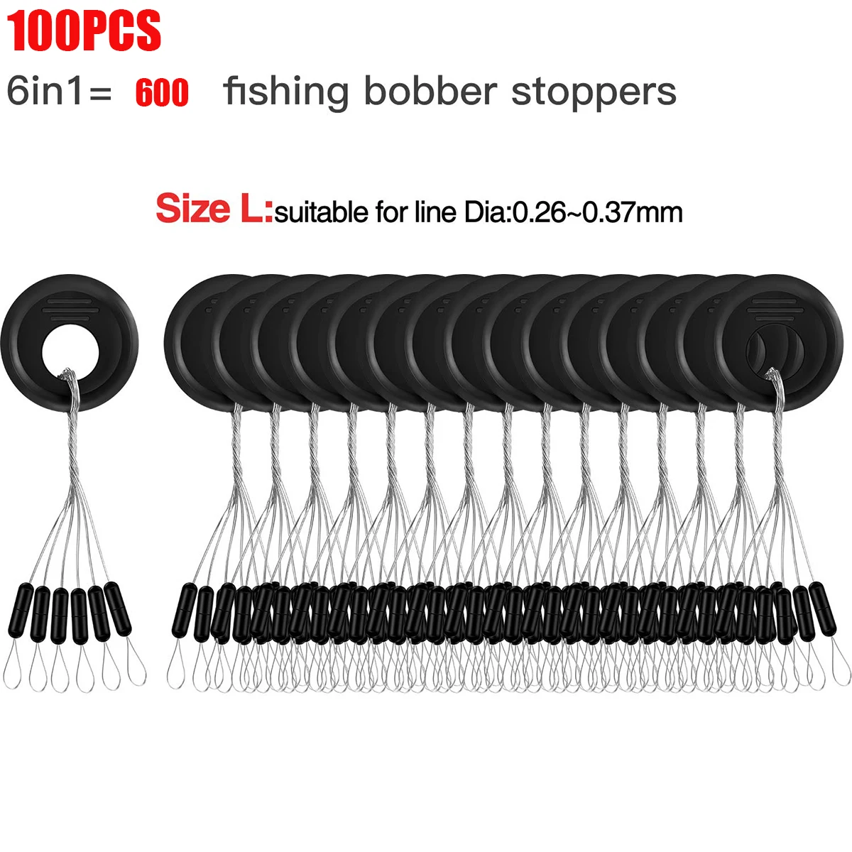 Rubber Fishing Bobber Stopper,6 in 1 Float Sinker Stops,Black Oval Cylinder,L M S Float Stop Available - Image 9
