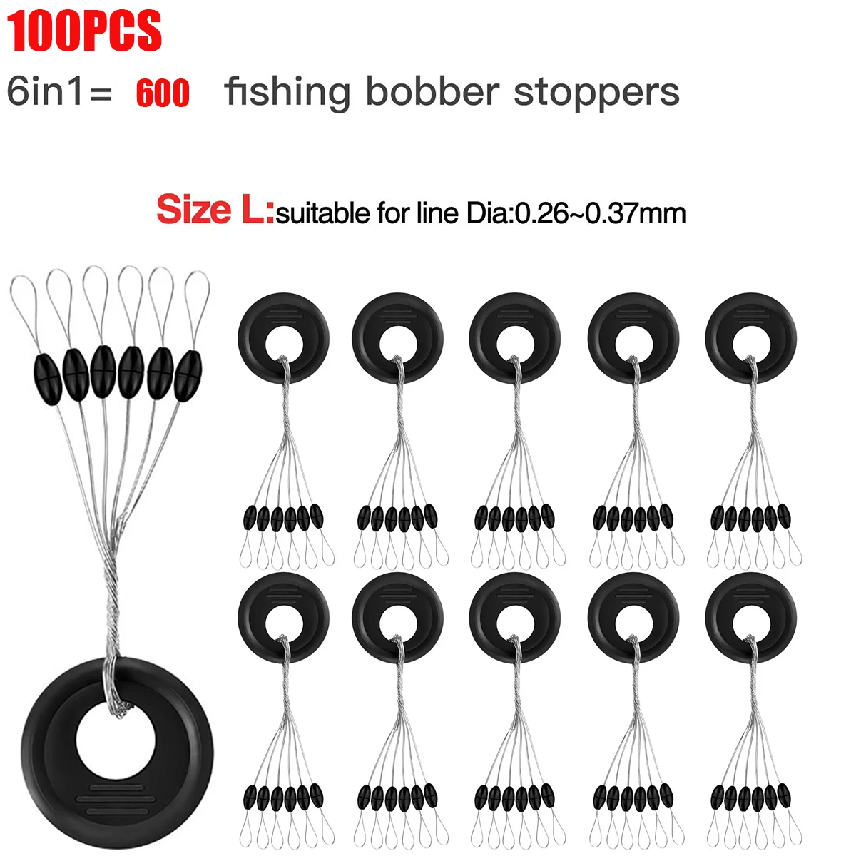 Rubber Fishing Bobber Stopper,6 in 1 Float Sinker Stops,Black Oval Cylinder,L M S Float Stop Available - Image 8