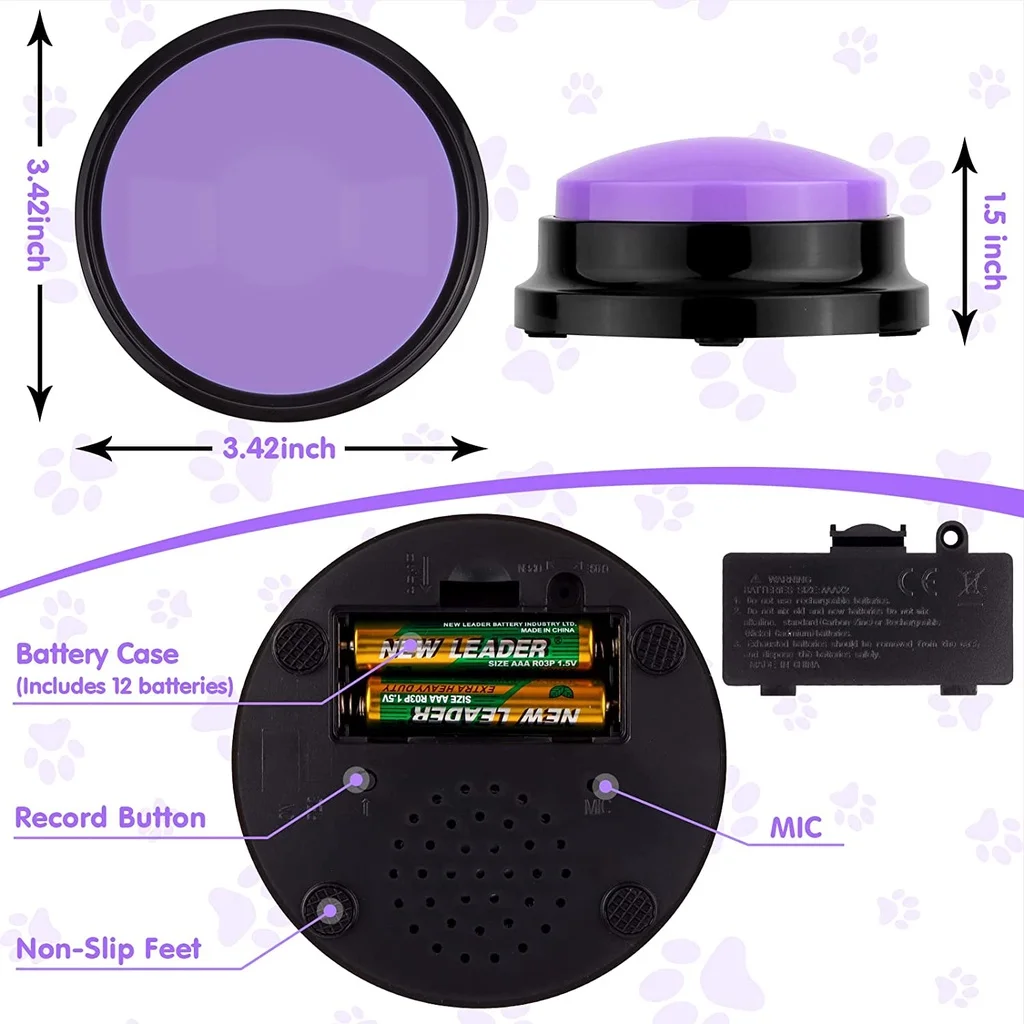 Talking Dog Buttons Funny Voice Recording Button for Pet Training Buzzer 30 Second Record Playback for Talking Communication Toy - Image 5