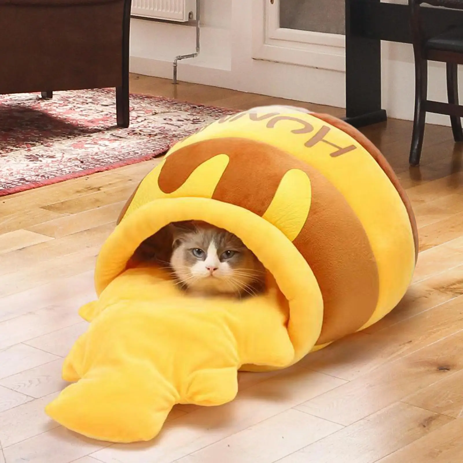 Cat Bed for Indoor Cats Sleeping Bed Pet Cat Bed Cartoon Washable Nonslip Bottom Non Slip Removable Cushion Honey Pot Cozy Cave - Image 2