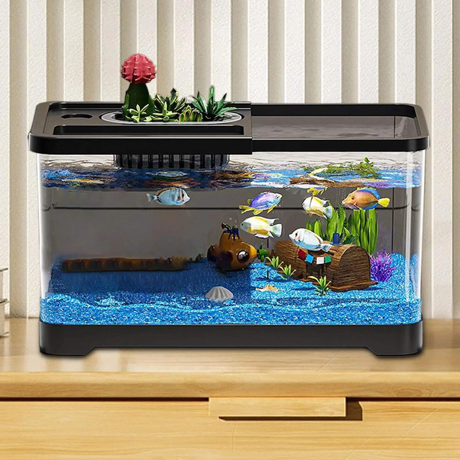 Small Aquarium Kit LED Fish Tank Kit With Decoration Accessories Dust-proof Underwater Landscape Decoration for Desktop Living - Image 4