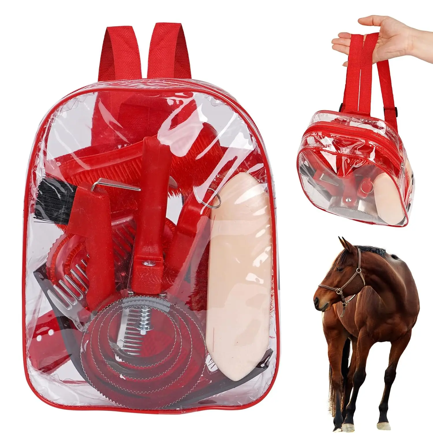 Horse Grooming Kit Horse Brushes for Grooming 10 Pcs Horse Cleaning Tool Set with Tote Bag Brush Supplies Equine Care Supplies