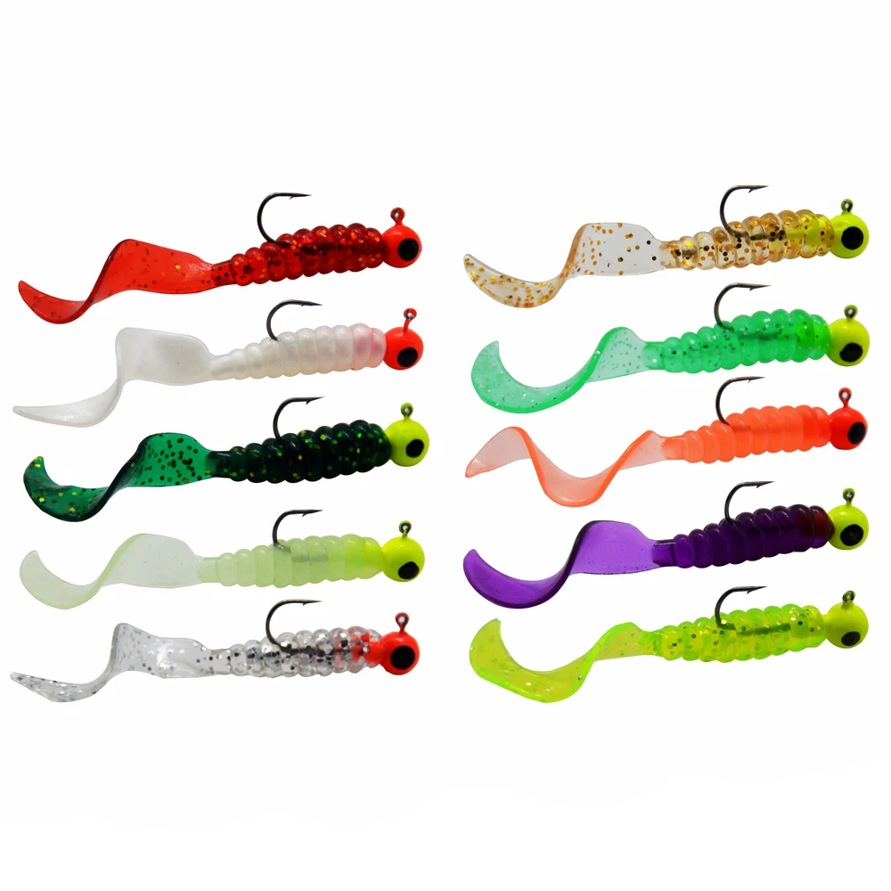 34pcs 1 Set 17pcs Metal Jig Head Fishing Hooks + 17pcs Soft Worm Lure Grub Silicone Fish Artificial Bait Tackle - Image 2