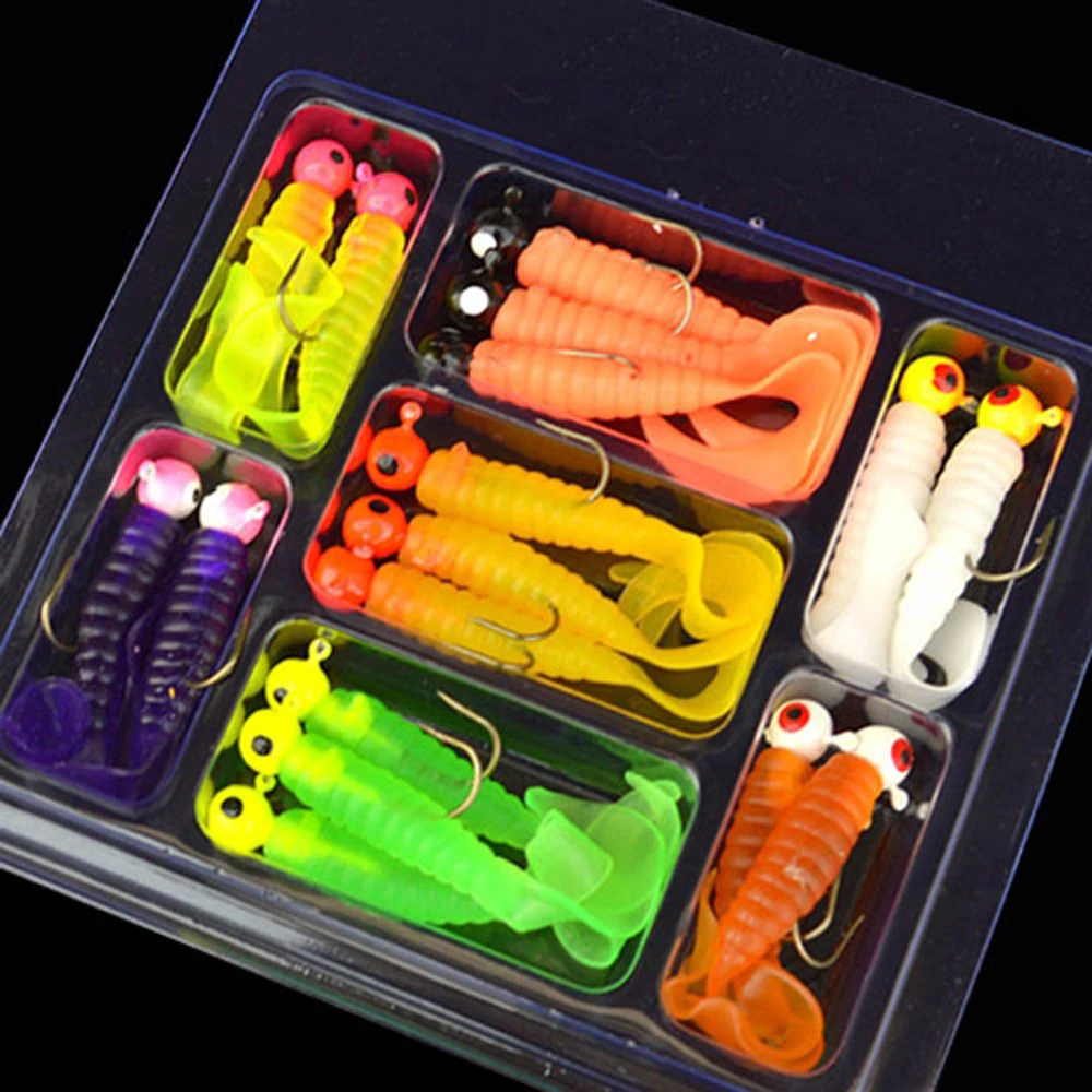 34pcs 1 Set 17pcs Metal Jig Head Fishing Hooks + 17pcs Soft Worm Lure Grub Silicone Fish Artificial Bait Tackle - Image 4