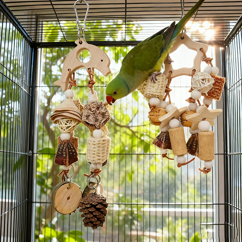 Natural Parrot Bird Toy Wooden Fruit nibble skewers pine cones corncob cork tooth grinding Cage Supplies Bird Accessories New - Image 2
