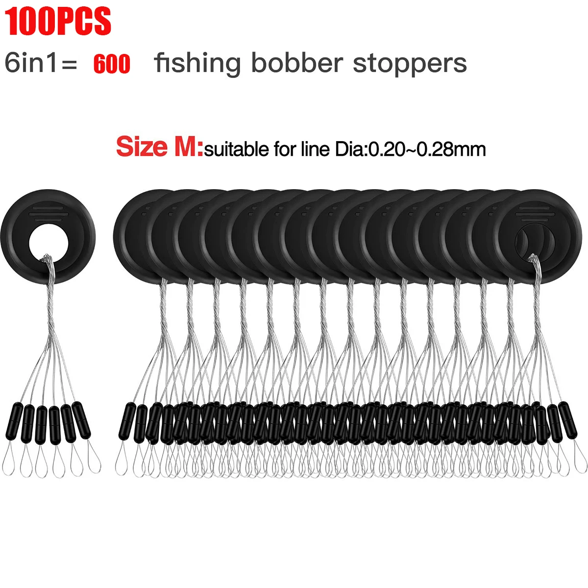 Rubber Fishing Bobber Stopper,6 in 1 Float Sinker Stops,Black Oval Cylinder,L M S Float Stop Available - Image 10