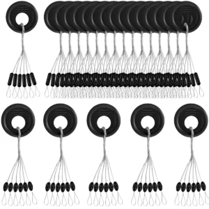 Rubber Fishing Bobber Stopper,6 in 1 Float Sinker Stops,Black Oval Cylinder,L M S Float Stop Available