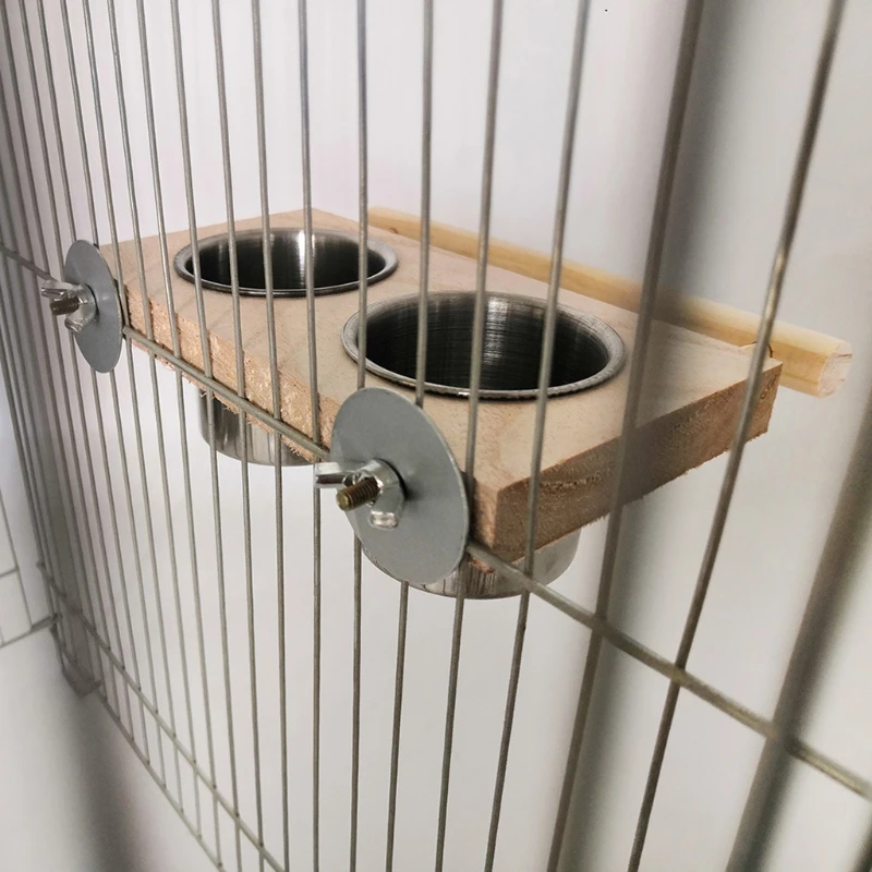 Bird Feeding Cup Hanging Parrot Feeder Stainless Steel Food Water Bowls with Platform Perch for African Greys Budgies Y5GB - Image 4