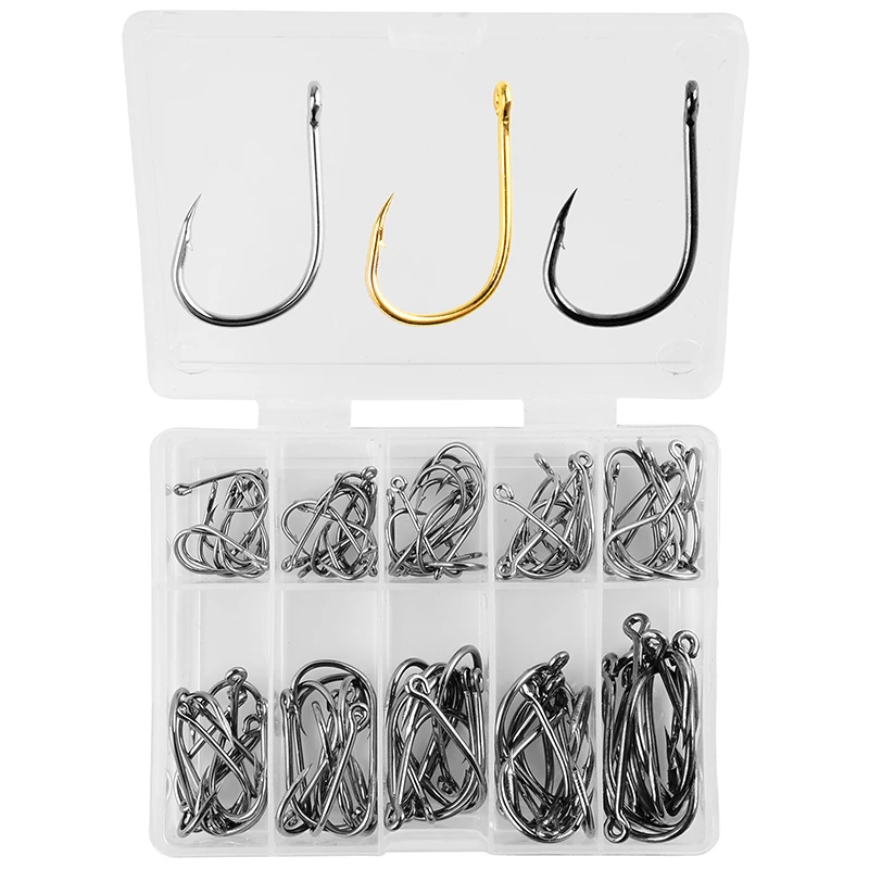 Fishing Hooks Set 100Pcs Box 10 Series High Carbon Steel Single Circle Fishing Hook Fly Fishing Jip Barbed Carp Hooks - Image 3