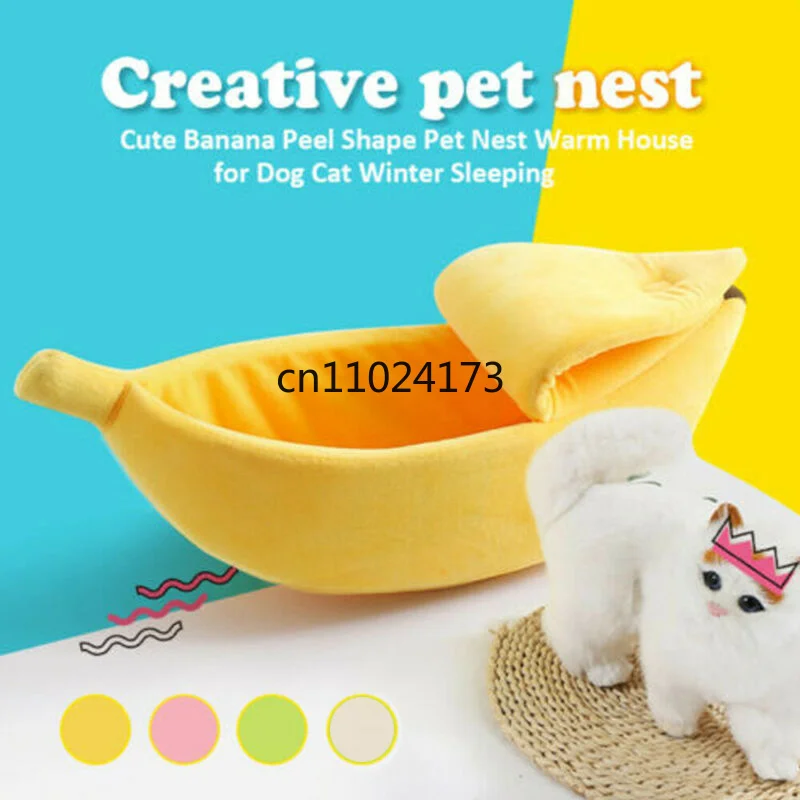 Banana Cat Bed House Funny Cute Cozy Cat Mat Beds Warm Durable Portable Pet Basket Kennel Dog Cushion Cat Supplies Multicolor - Image 2