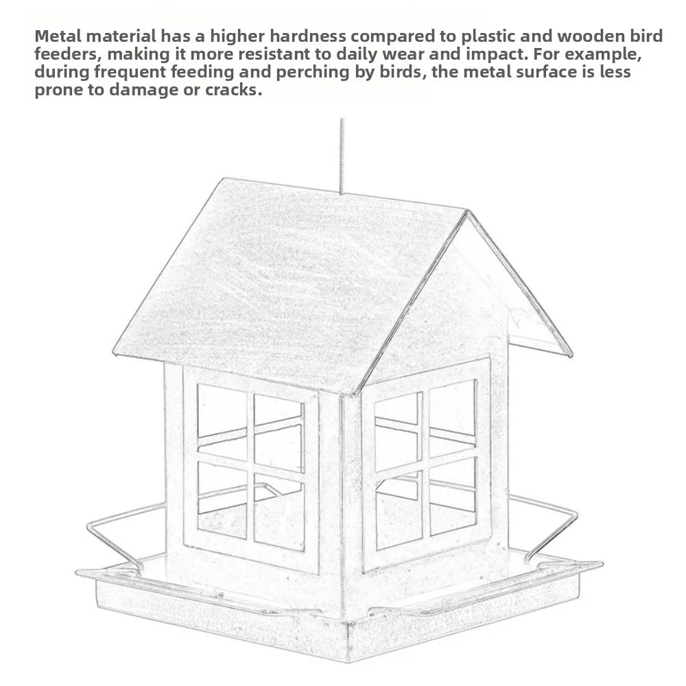 Bird Raising Tool Hanging Bird Feeder Large Capacity Windproof Bird Feeding Equipment Metal House Shape Bird Food Bowl Backyard - Image 4