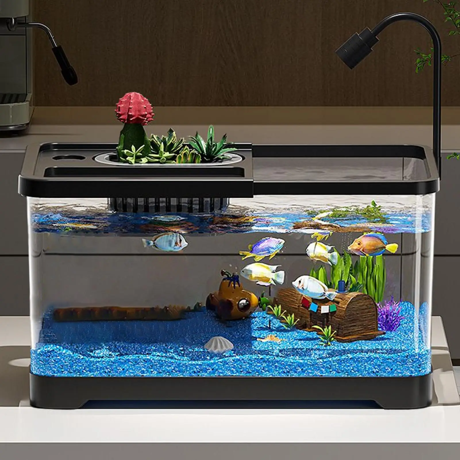 Small Aquarium Kit LED Fish Tank Kit With Decoration Accessories Dust-proof Underwater Landscape Decoration for Desktop Living - Image 3