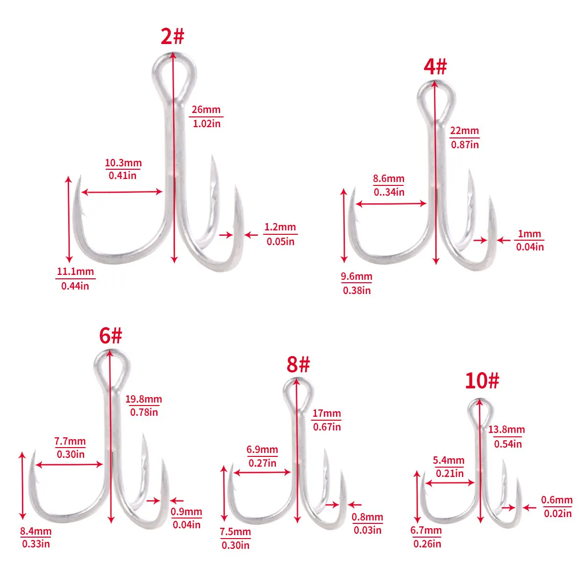 20pcs 4# 6# 8# 10#2# Fishing Hook High Carbon Steel Treble Hooks Bent Triple Fishhooks Set Anchor Hooks For Sea Fishing
