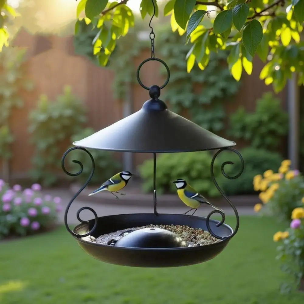 Iron Bird Feeder Windproof Rainproof Bird Food Dispenser Hanging Multi-purpose Bird Feeding Tray Hummingbird - Image 3