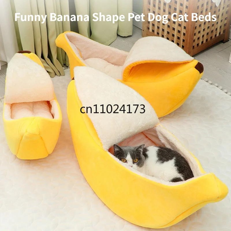 Banana Cat Bed House Funny Cute Cozy Cat Mat Beds Warm Durable Portable Pet Basket Kennel Dog Cushion Cat Supplies Multicolor