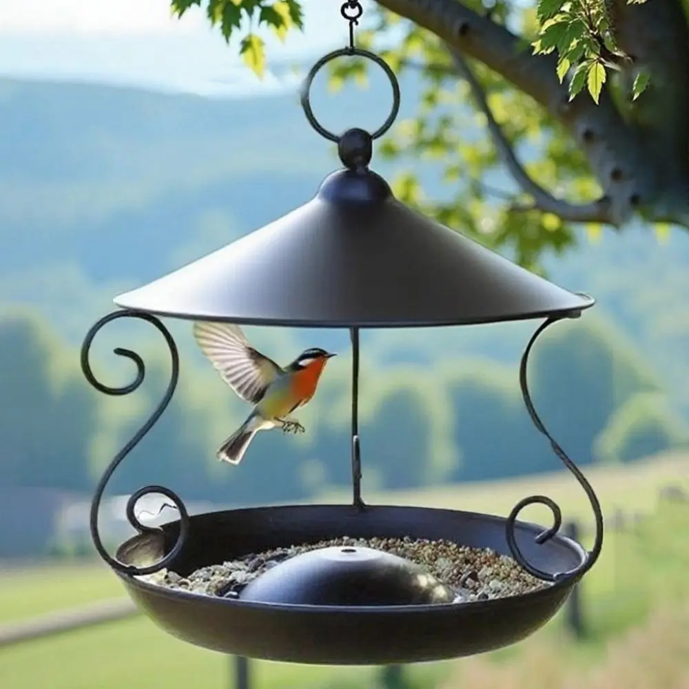 Iron Bird Feeder Windproof Rainproof Bird Food Dispenser Hanging Multi-purpose Bird Feeding Tray Hummingbird - Image 5