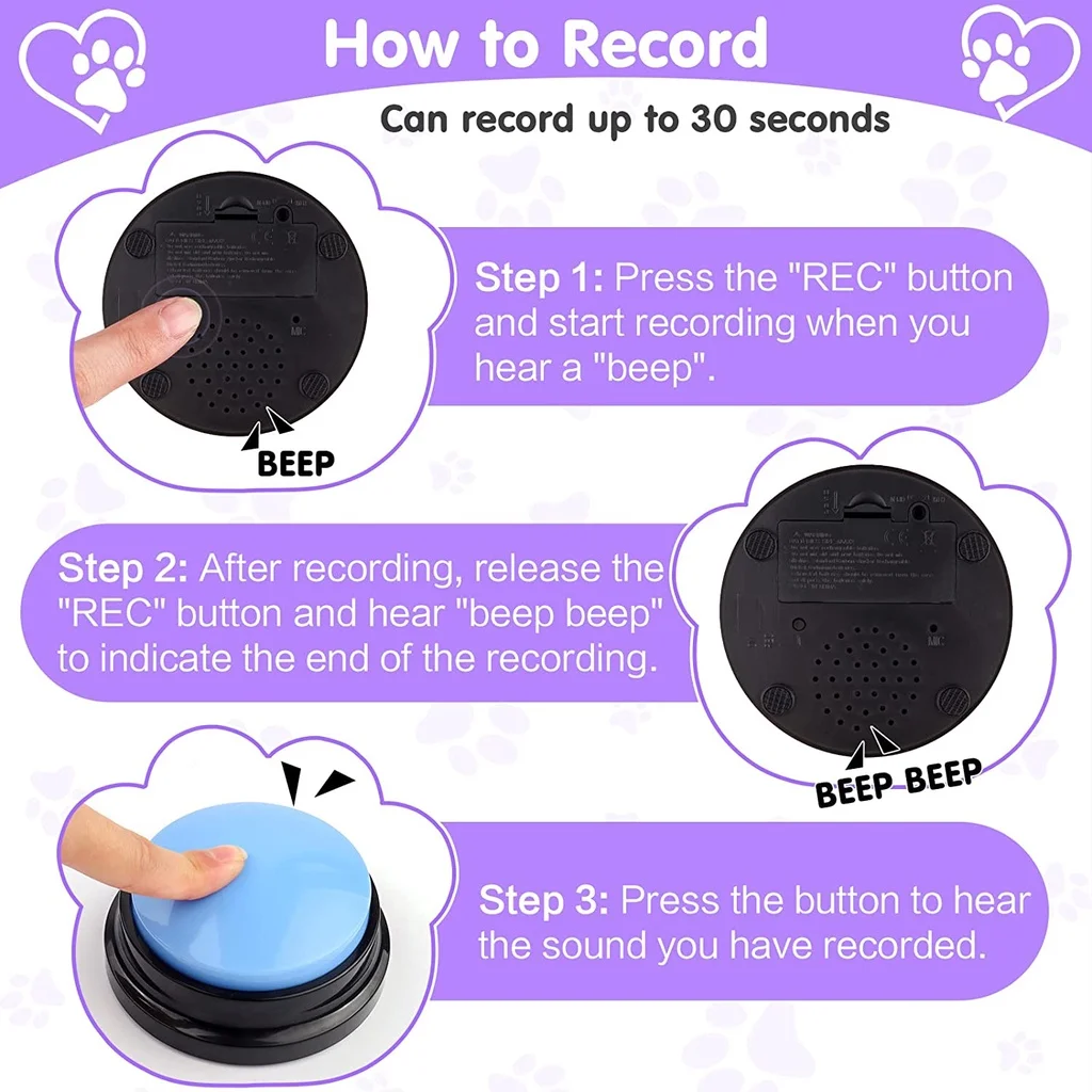 Talking Dog Buttons Funny Voice Recording Button for Pet Training Buzzer 30 Second Record Playback for Talking Communication Toy - Image 6