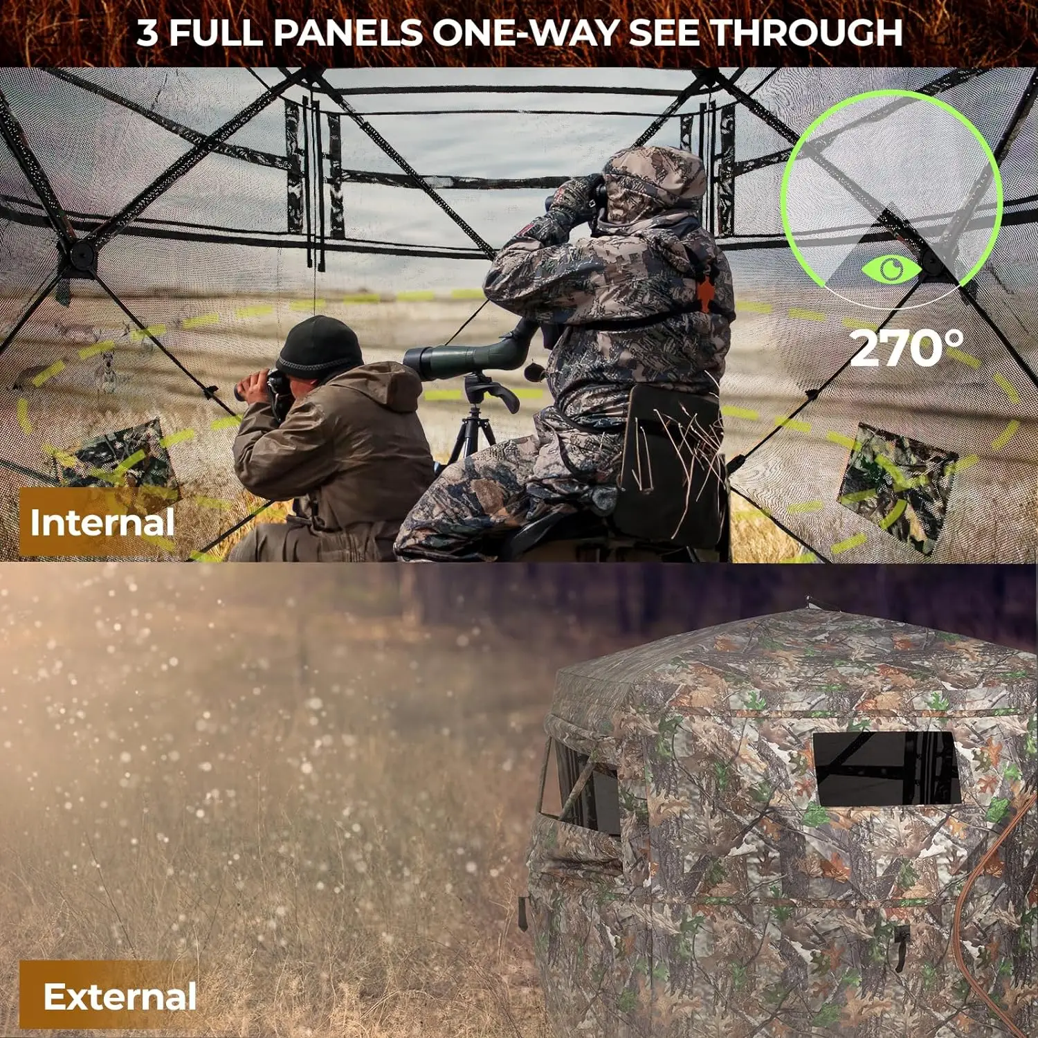 Portable and Durable Hunting Tent, Pop Up Deer Blinds, See Through Ground Blinds, 2-3 and 3-4 Person, 270 ° - Image 4