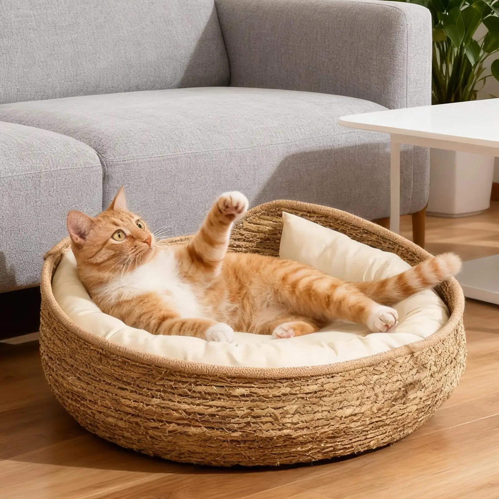 Pet Bed Soft Cat Kennel Dog Beds Sofa Bamboo Weaving Four Season Cozy Nest Baskets Removable Cushion Sleeping Bag - Image 2
