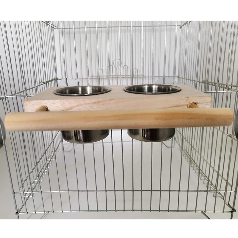 Bird Feeding Cup Hanging Parrot Feeder Stainless Steel Food Water Bowls with Platform Perch for African Greys Budgies Y5GB - Image 5