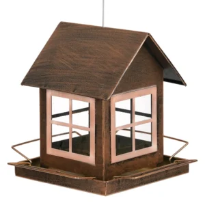 Bird Raising Tool Hanging Bird Feeder Large Capacity Windproof Bird Feeding Equipment Metal House Shape Bird Food Bowl Backyard
