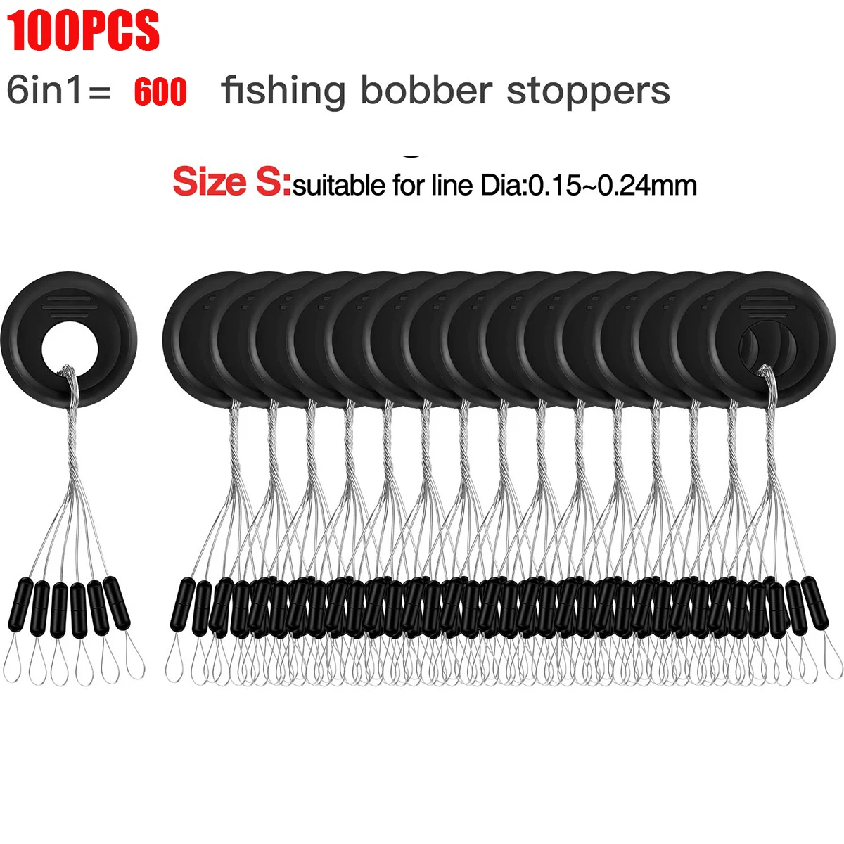 Rubber Fishing Bobber Stopper,6 in 1 Float Sinker Stops,Black Oval Cylinder,L M S Float Stop Available - Image 7