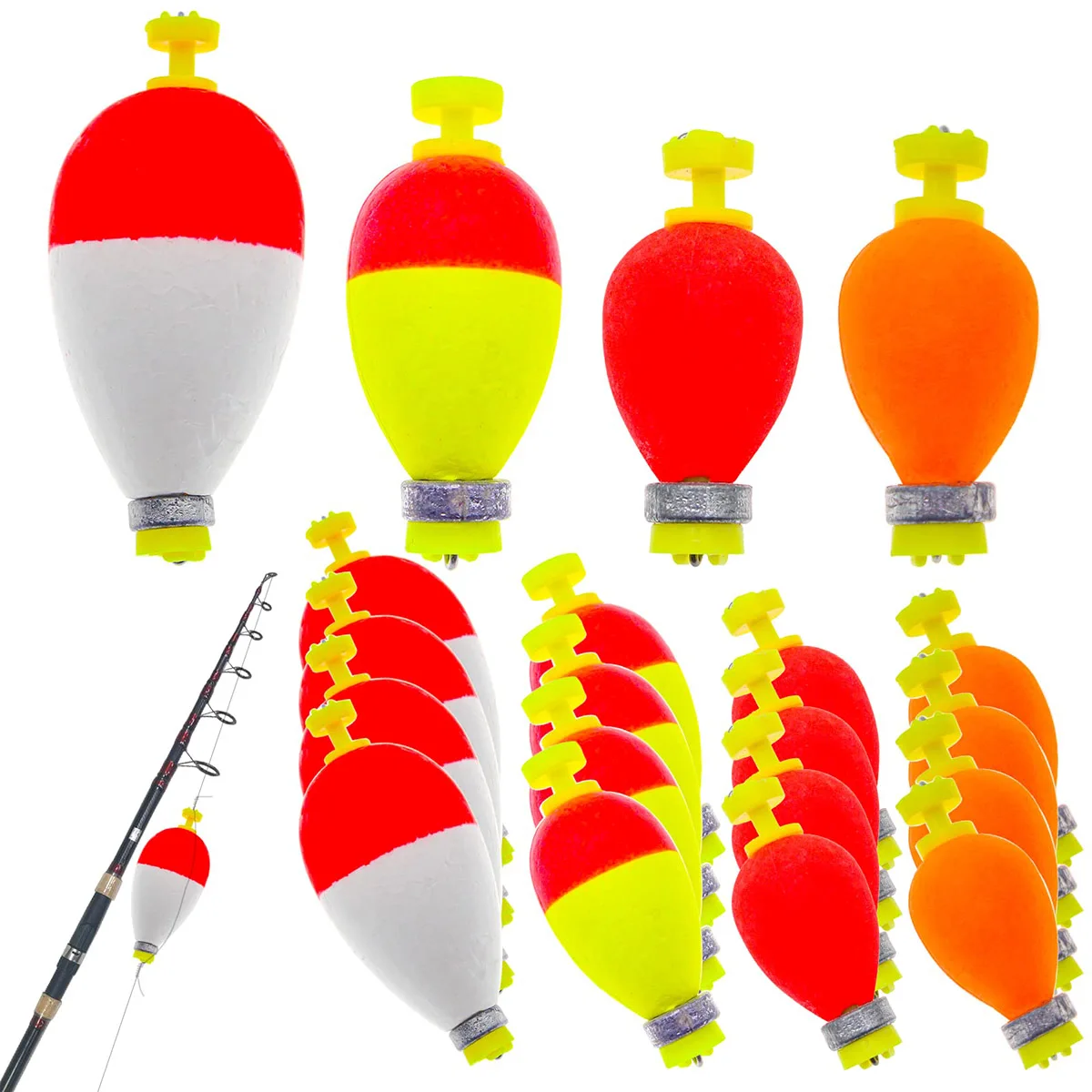 Fishing Bobbers Floats Set Foam Snap on Float Weighted Bobbers Fishing Push Button Snap-on Bobbers Spring Oval Assortment