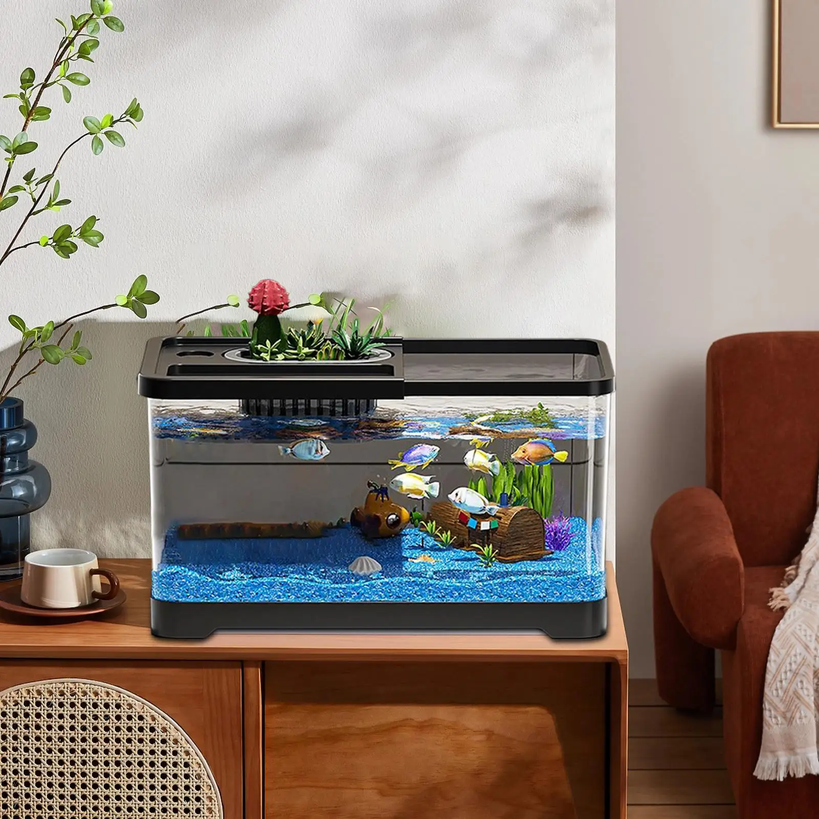 Small Aquarium Kit LED Fish Tank Kit With Decoration Accessories Dust-proof Underwater Landscape Decoration for Desktop Living - Image 6