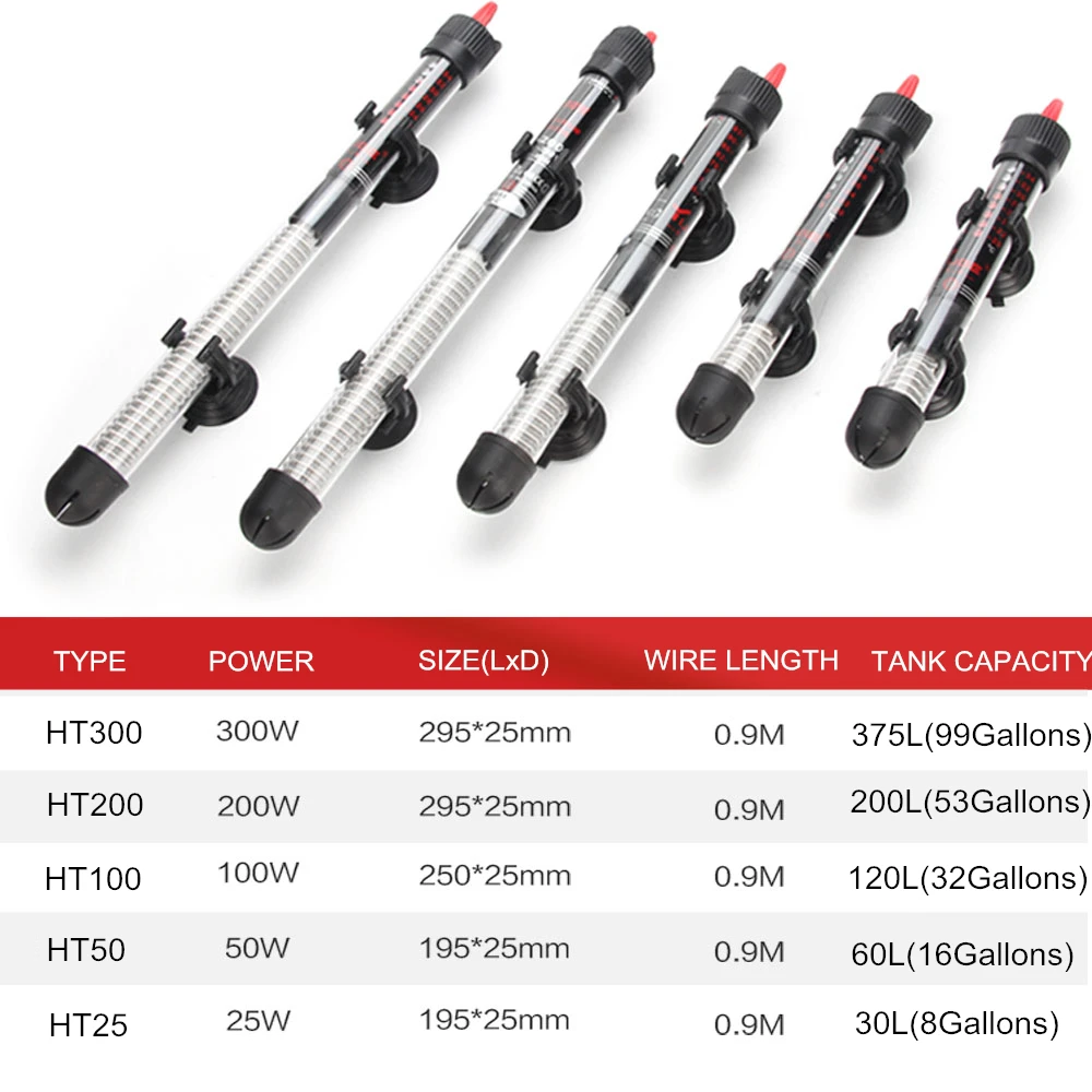 110v-220v Adjustable Temperature Thermostat Heater Rod 25W/ 50W/ 100W/ 200W/ 300W Submersible Aquarium Fish Tank Water Heat - Image 6